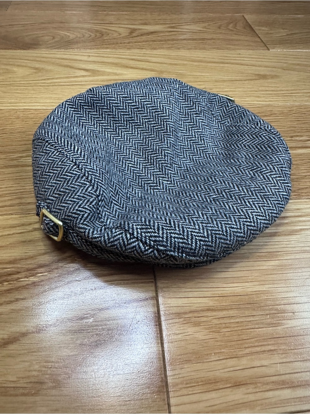 Janie and Jack Gray Herringbone Newsboy Cap with Gold Buckle